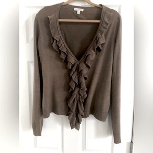 New York & Company Button Down Sweater with Ruffles - Woman’s Sz. L